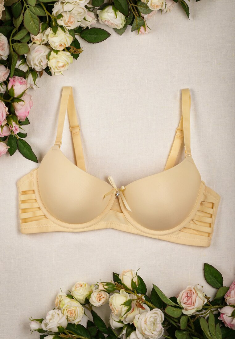 Sutien bej Push-Up decorat cu decupaje laterale Biathy