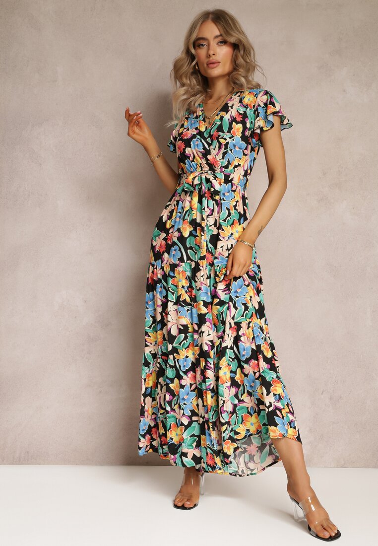 Rochie Neagră Cloș Maxi cu imprimeu floral Moirane