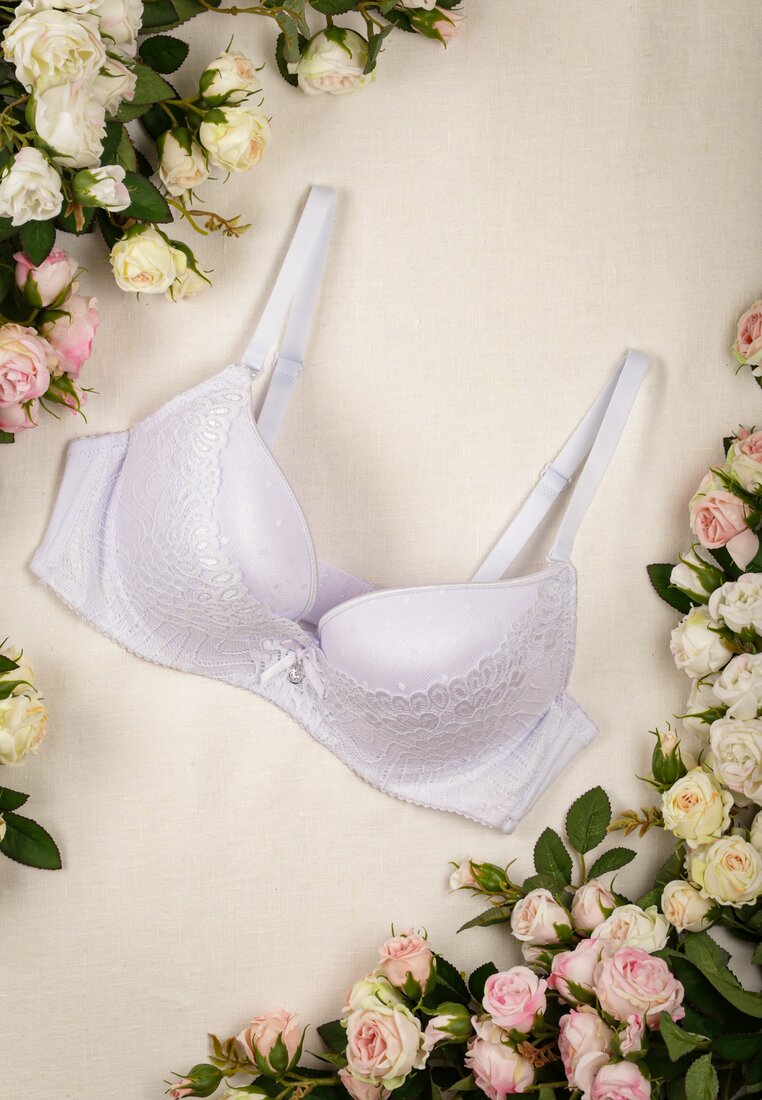 Sutien Alb cu Inserții din Dantelă și Efect Push Up Sellish