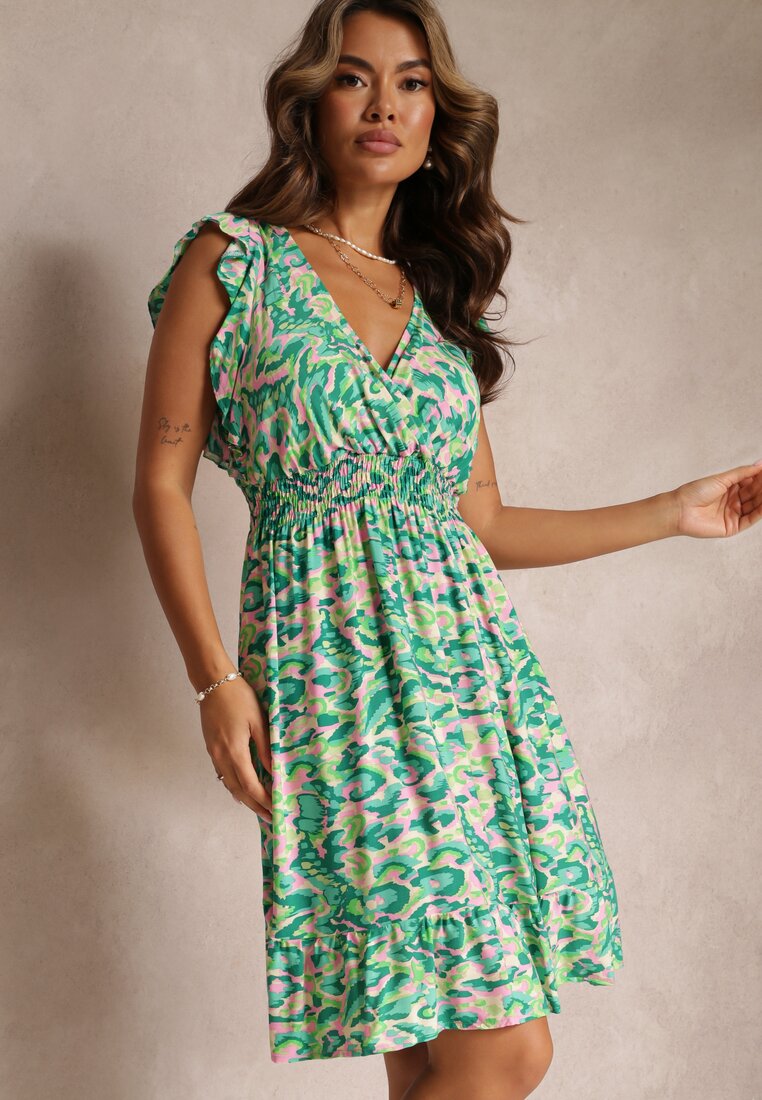 Rochie Verde deschis din Vâscoză și cu elastic în talie Azreve