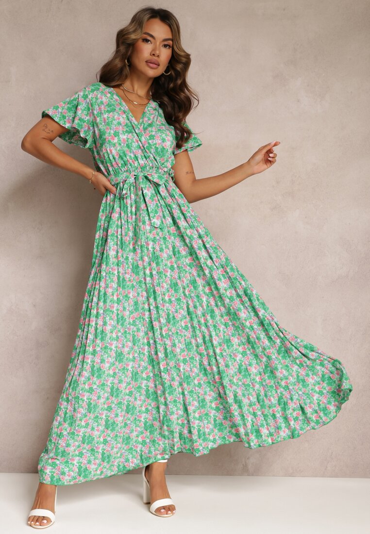 Rochie Maxi Verde cu partea de jos plisată și elastic în talie Maal