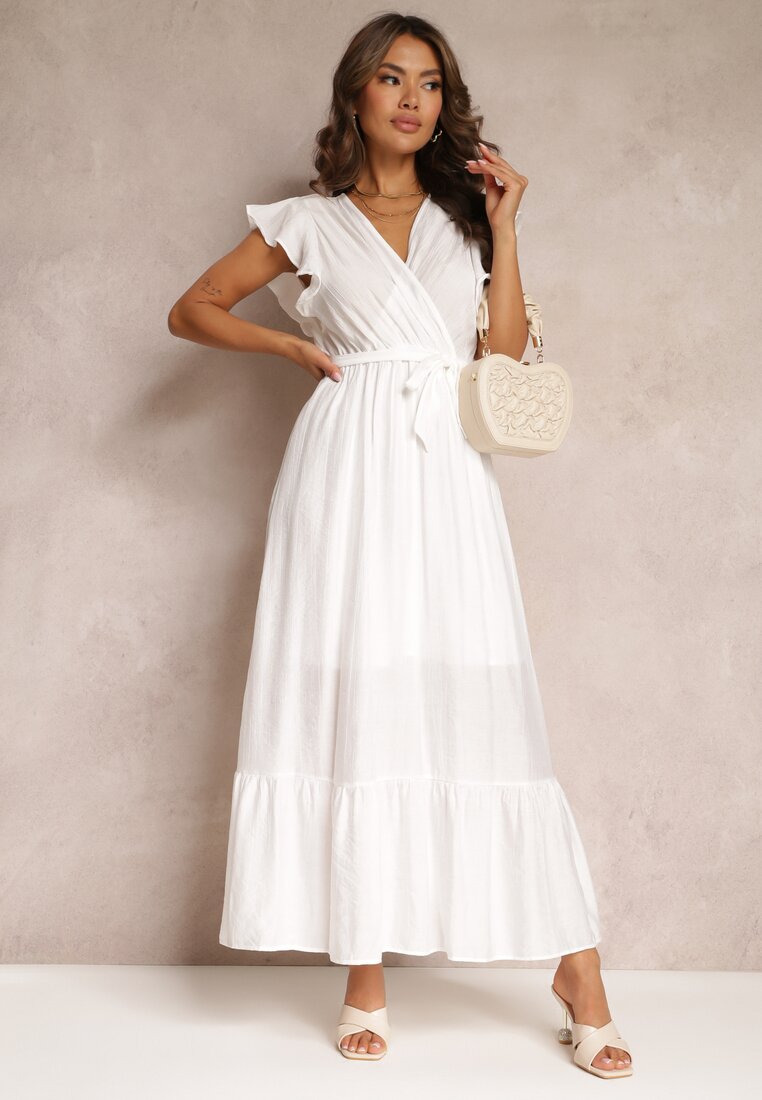 Rochie Cloș Albă Maxi cu Elastic în Talie Lavla