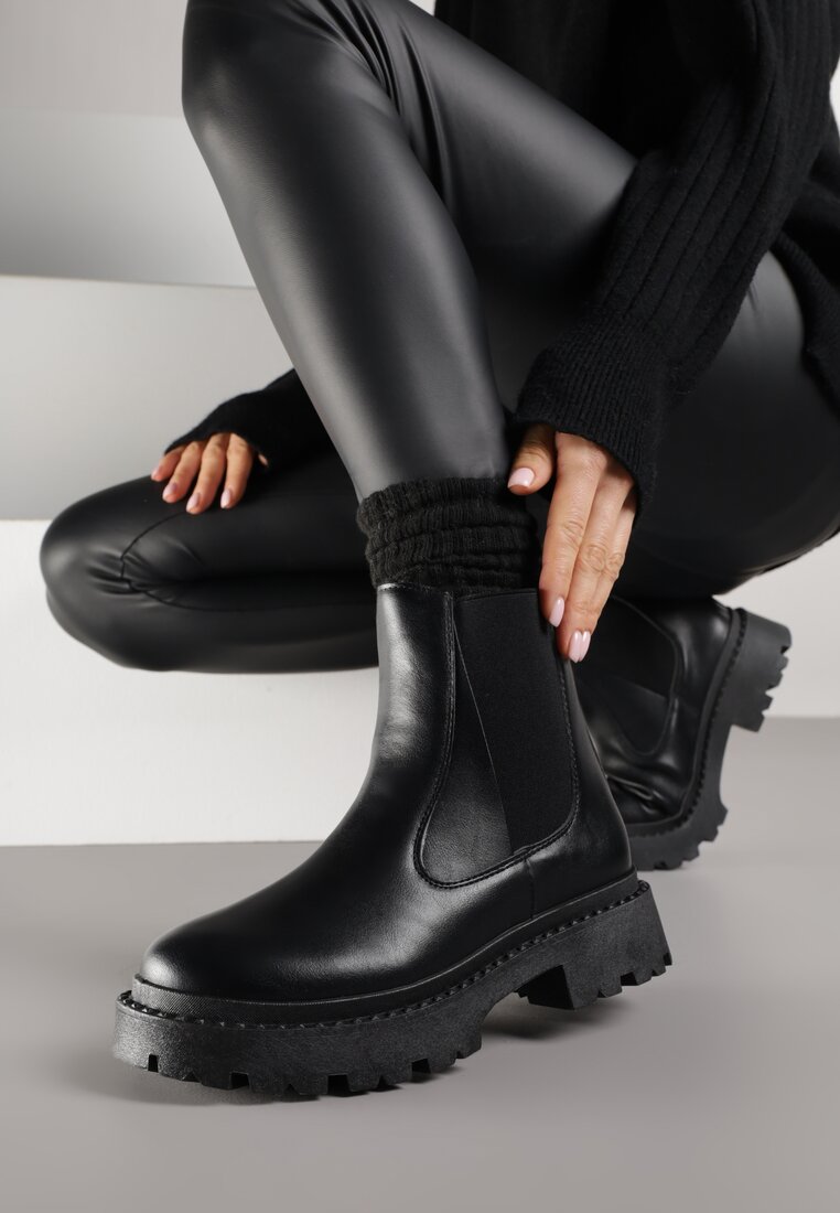 Botine Chelsea negre cu talpă groasă Gosoga