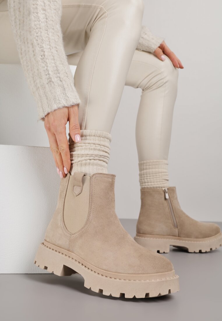 Botine Chelsea Bej cu Talpă Groasă Liraelia