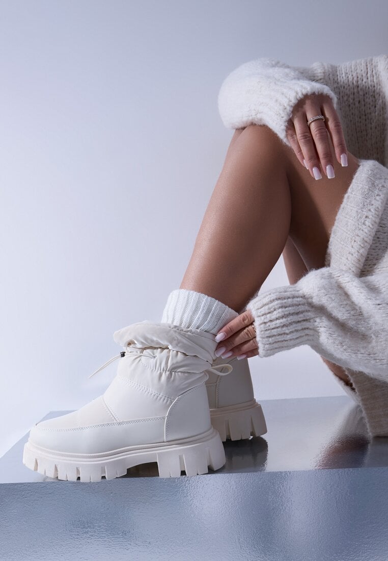 Cizme de zăpadă Bej cu platformă joasă, cu matlasare decorativă și șnur Raballa