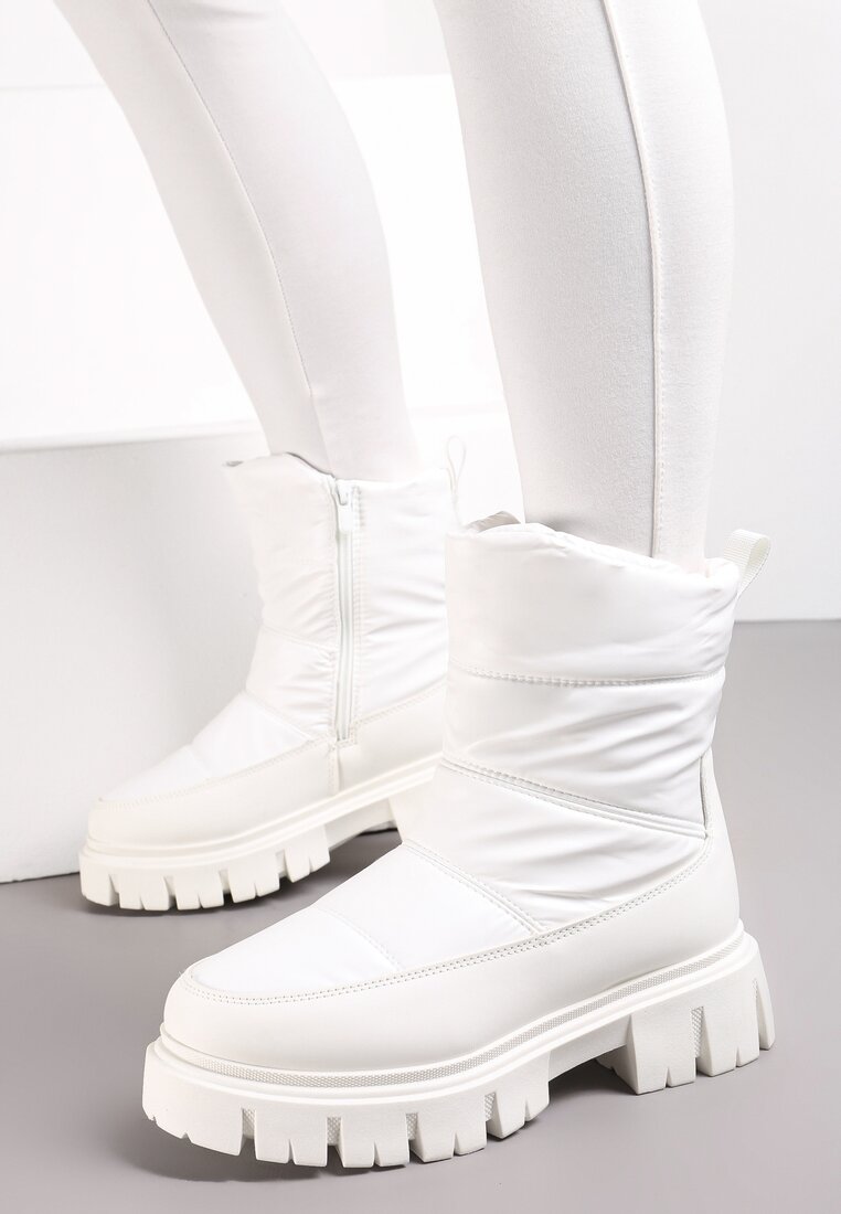 Cizme de zăpadă Albe peste gleznă cu matlasare și platformă joasă Laugas
