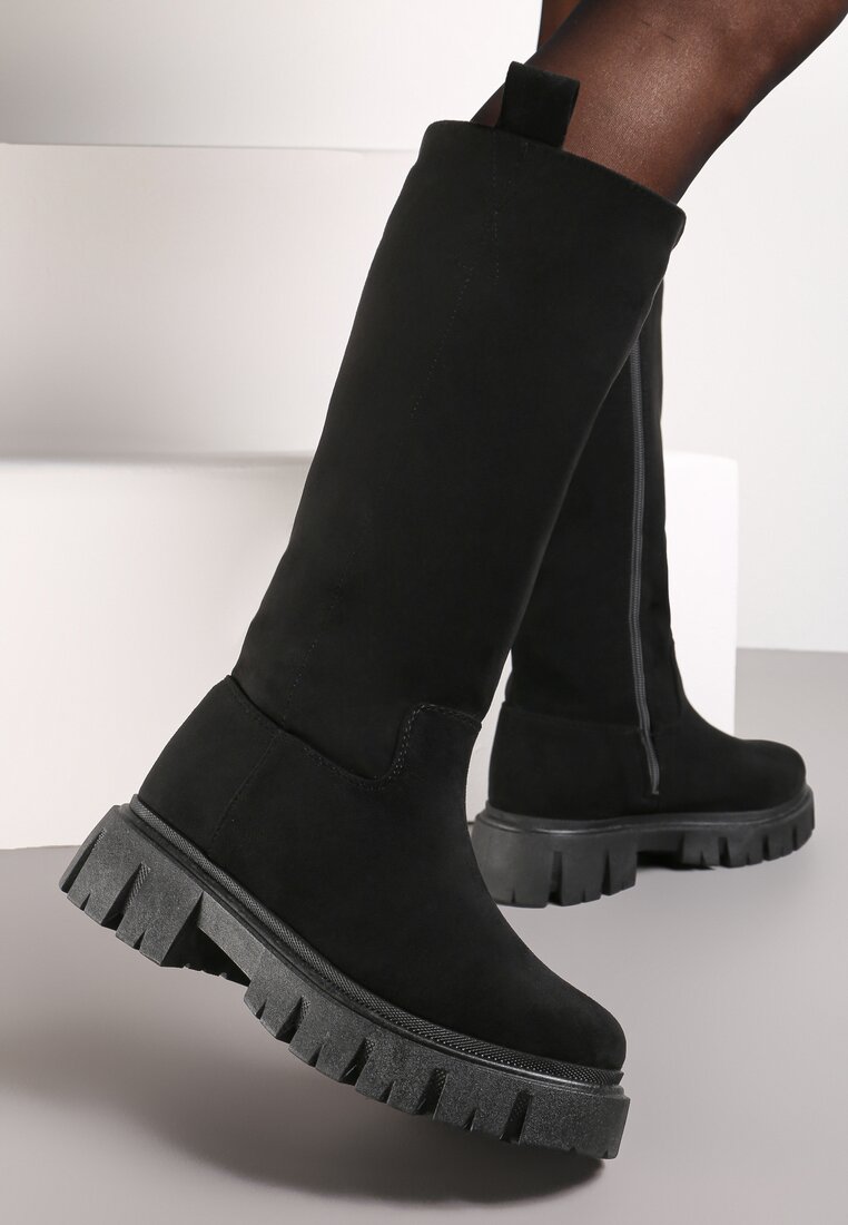 Cizme Negre peste genunchi cu talpă groasă Zeffira