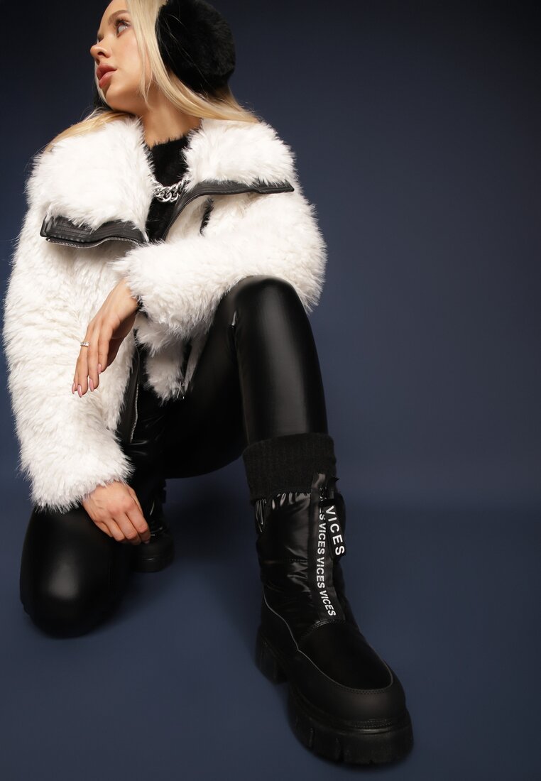 Cizme de zăpadă Negre cu Carâmb matlasat și Fermoar Desmoria