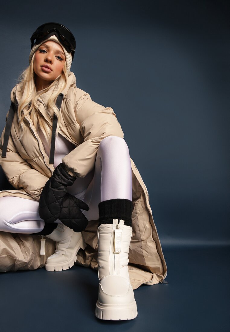 Cizme de zăpadă Bej cu Carâmb Matlasat și Fermoar Desmoria