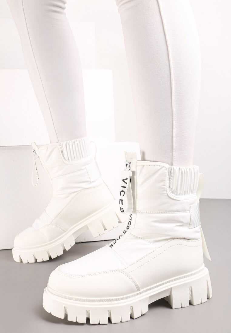 Cizme de zăpadă albe cu carâmb matlasat și fermoar Desmoria
