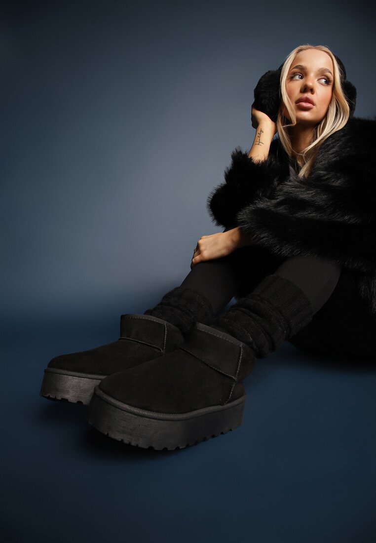 Ghete de zăpadă Negre Scurte cu platformă Elenith