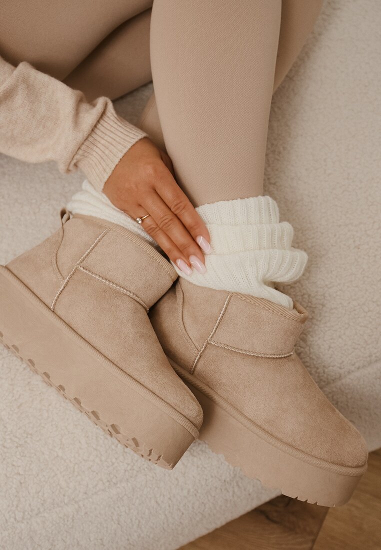 Ghete de zăpadă Bej Scurte cu platformă Elenith