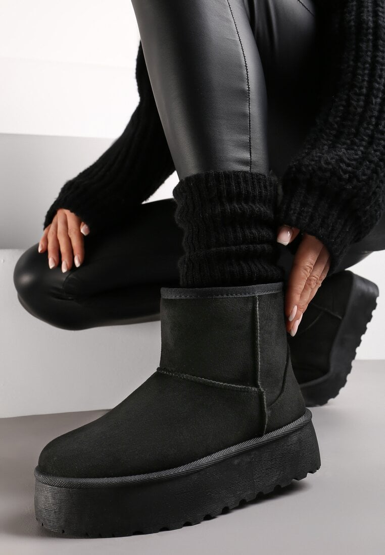 Cizme de zăpadă Negre peste gleznă cu platformă căptușite cu blană Divena