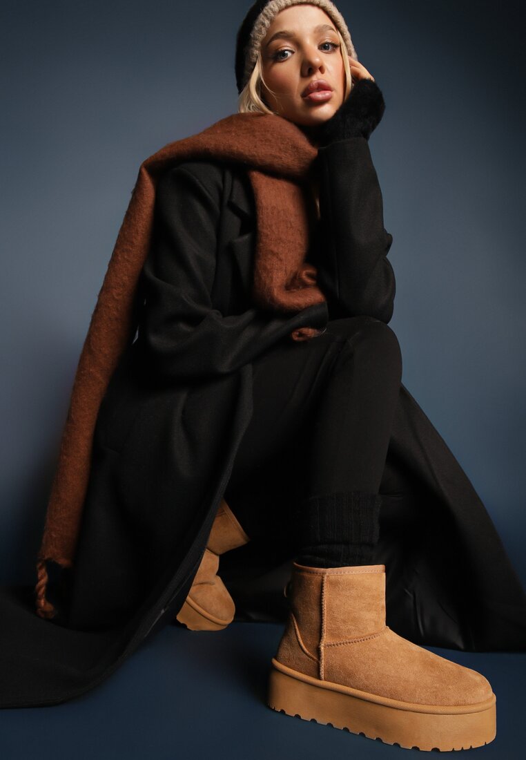 Cizme de zăpadă maro peste gleznă cu platformă căptușite cu blană Divena