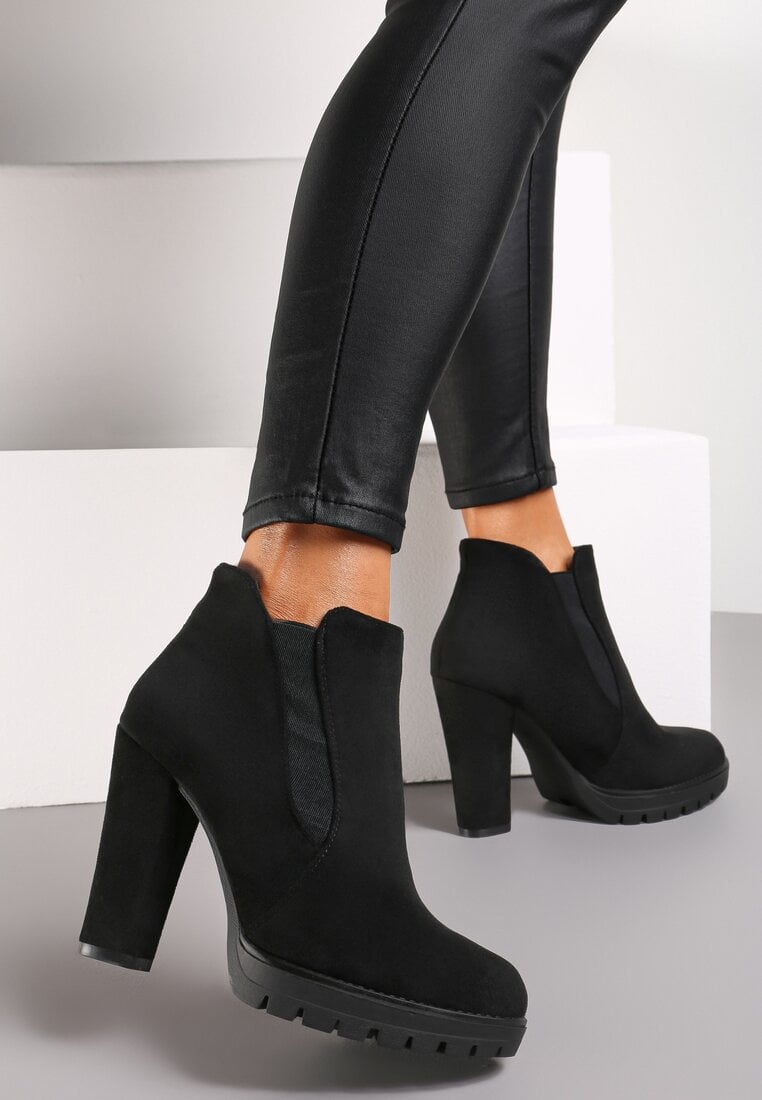 Botine Negre pe Platformă Joasă și Toc Gros Firmina