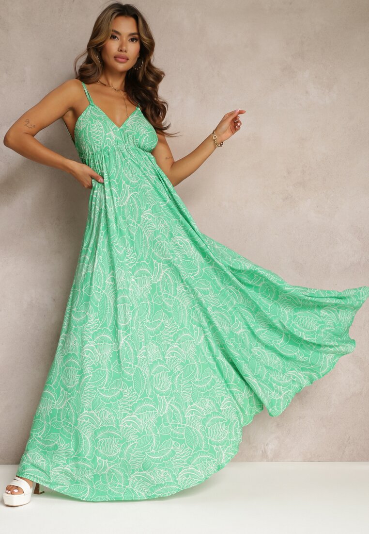 Rochie Verde Cloș Legată la gât din viscoză Frederica