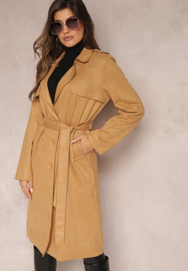 Palton Maro Deschis cu cordon din material, cu nasturi și buzunare Elemina