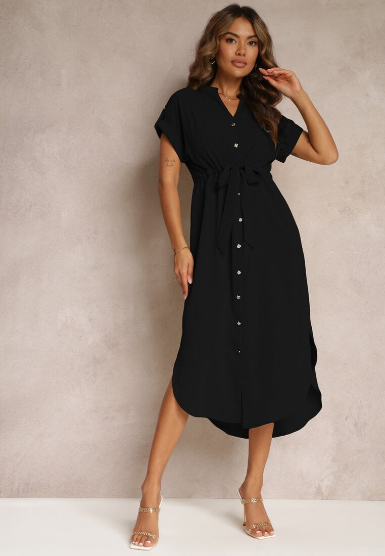 Rochie Cămașă Neagră cu Mânecă Scurtă Yasminine