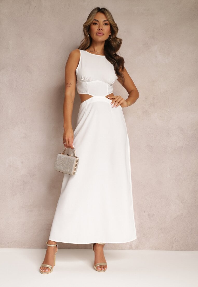 Rochie Albă Maxi cu Decupaje și Legătură la Spate Madissa
