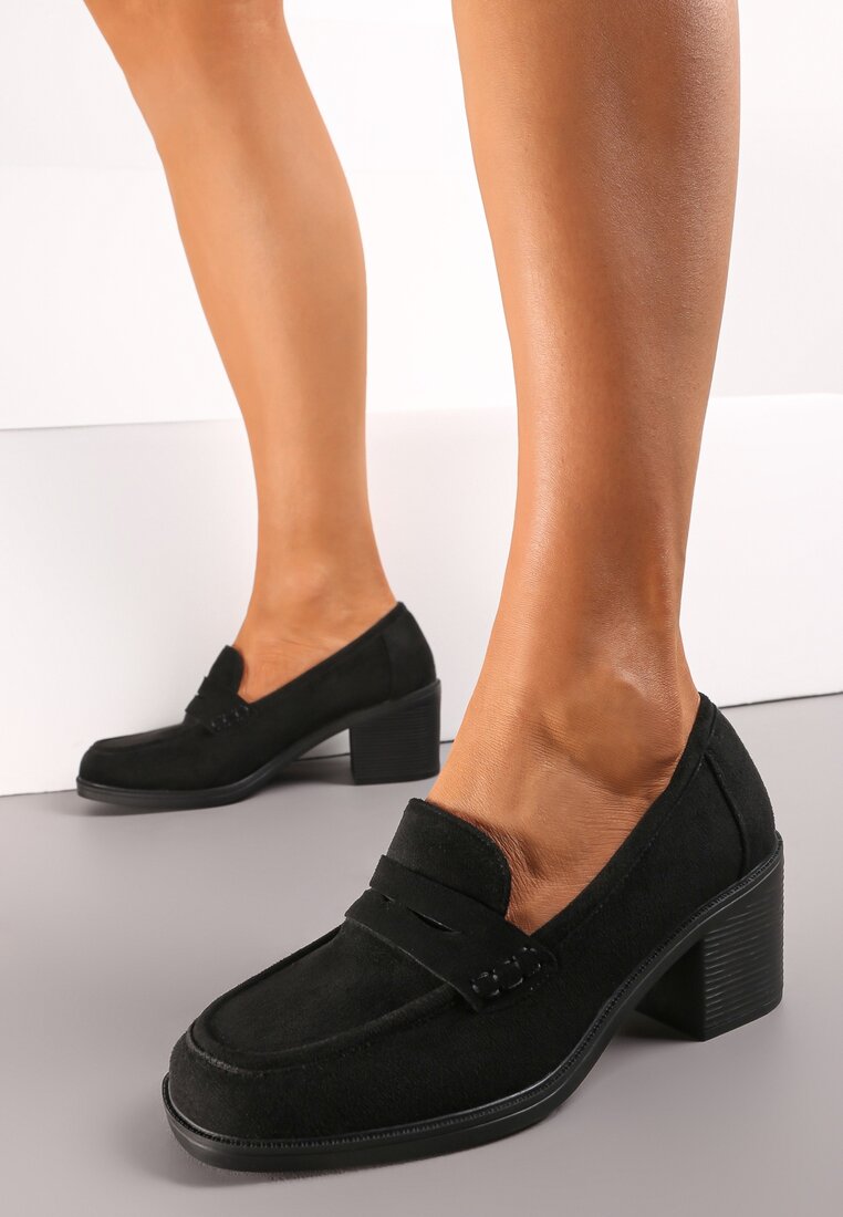 Pantofi negri cu toc gros cu vârf pătrat Zeze