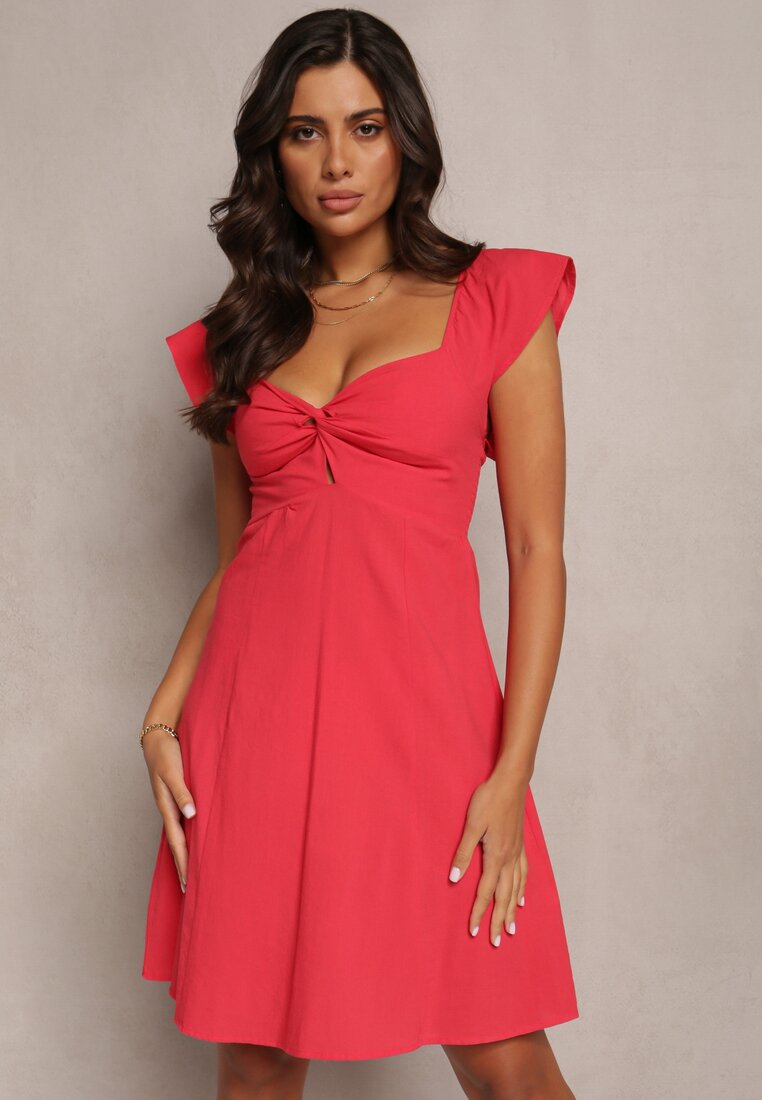 Rochie Roșie Cloș Mini Din bumbac Cu mânecă scurtă și decupaj sub bust Tremael