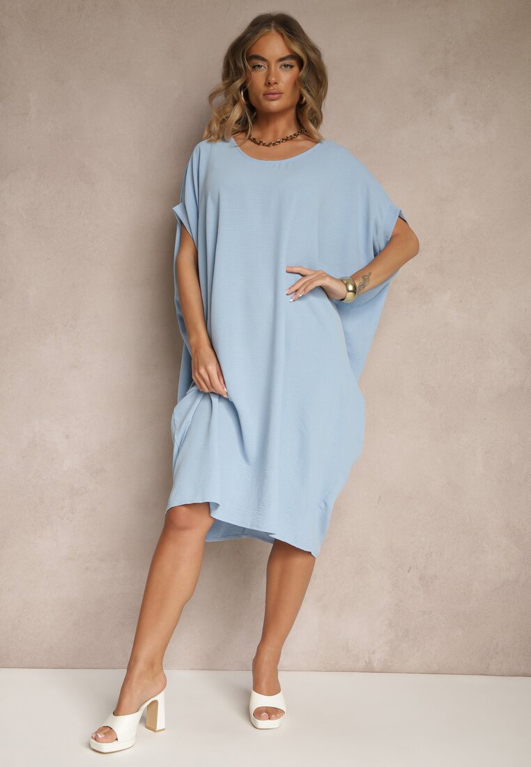 Rochie Mini Albastră cu mâneci scurte cu croială tip liliac Kharson