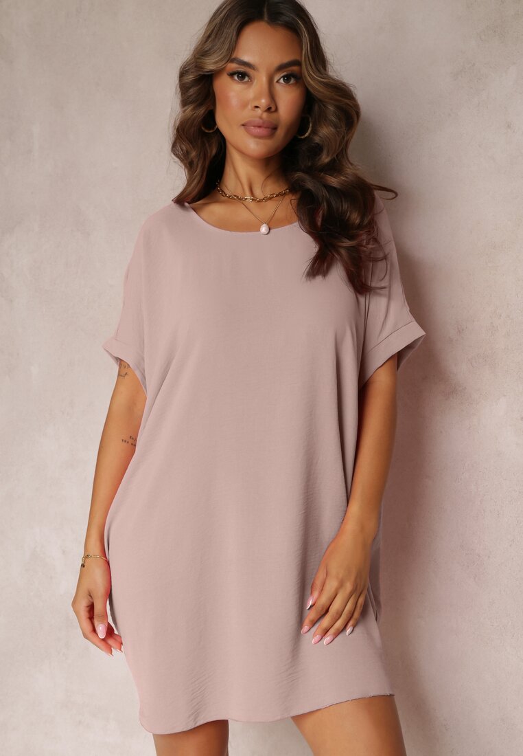 Rochie Roză Mini cu croială tip liliac cu decolteu rotund Maglia