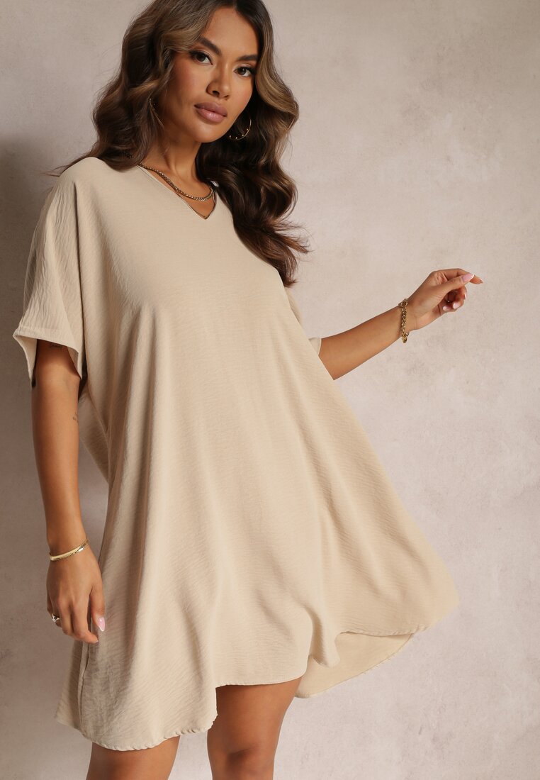 Rochie Bej cu croială liliac cu legătură decorativă la spate Cylean