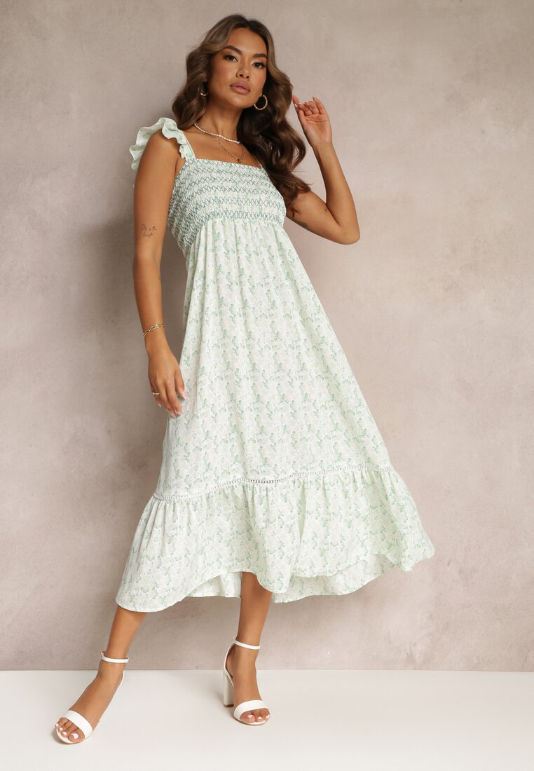 Rochie Maxi Verde Cloș Cu Bretele Cu Volane Azah