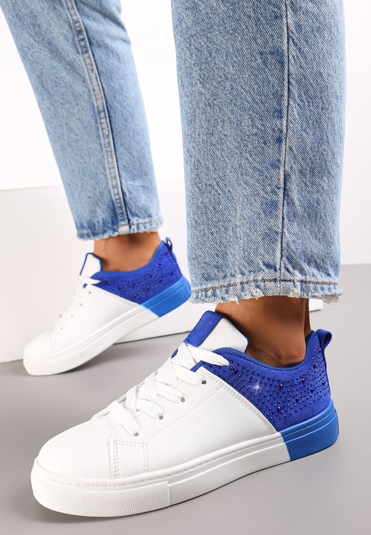 Adidași Alb-Albastru Cu șireturi pe o talpă plată mai groasă cu zirconii Hanuel