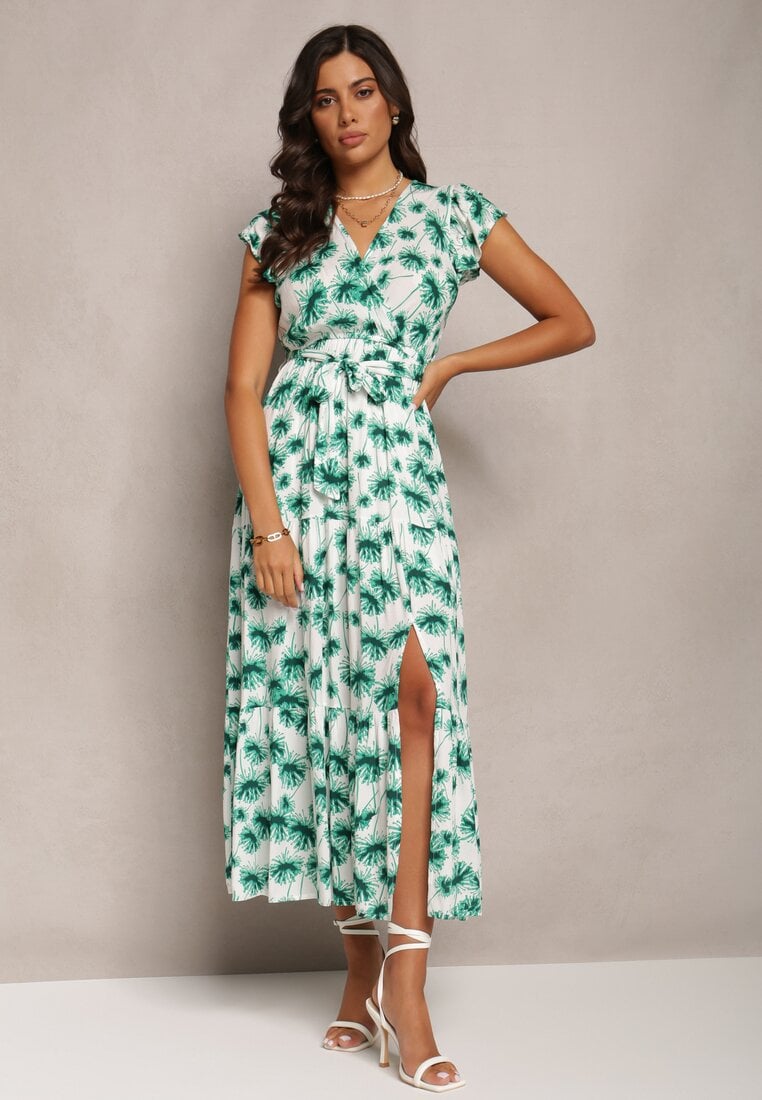 Rochie Cloș Verde Maxi cu imprimeu floral cu elastic în talie Javiky