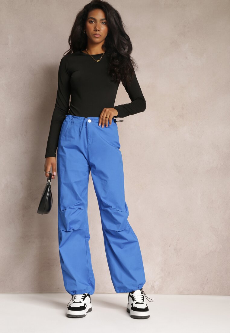 Pantaloni Largi Albastri cu opritoare și talie încrețită Nirli