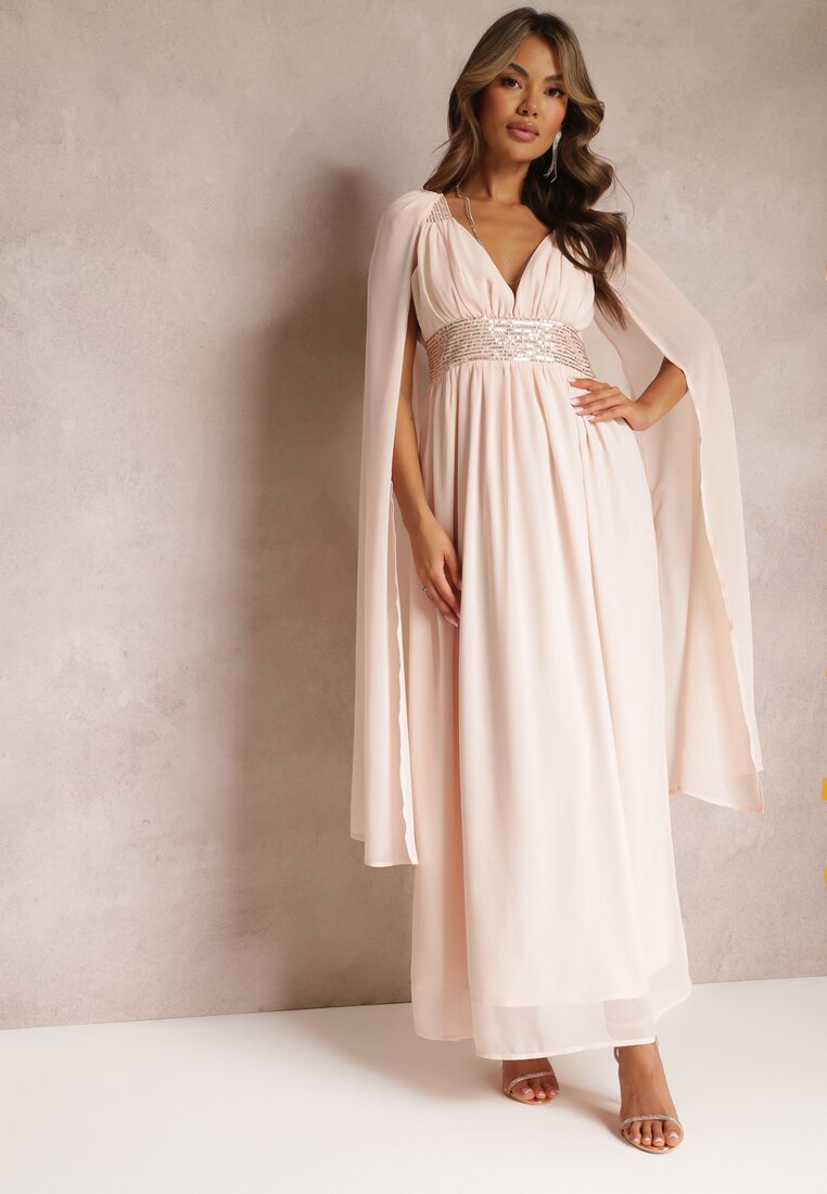 Rochie Roz Maxi cu croi evazat Decorată cu paiete cu bretele late Nedilva