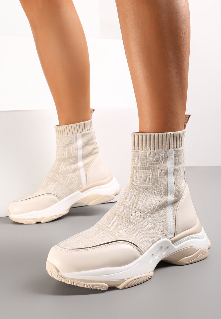 Adidași tip șosetă Bej cu talpă plată groasă Parnelia