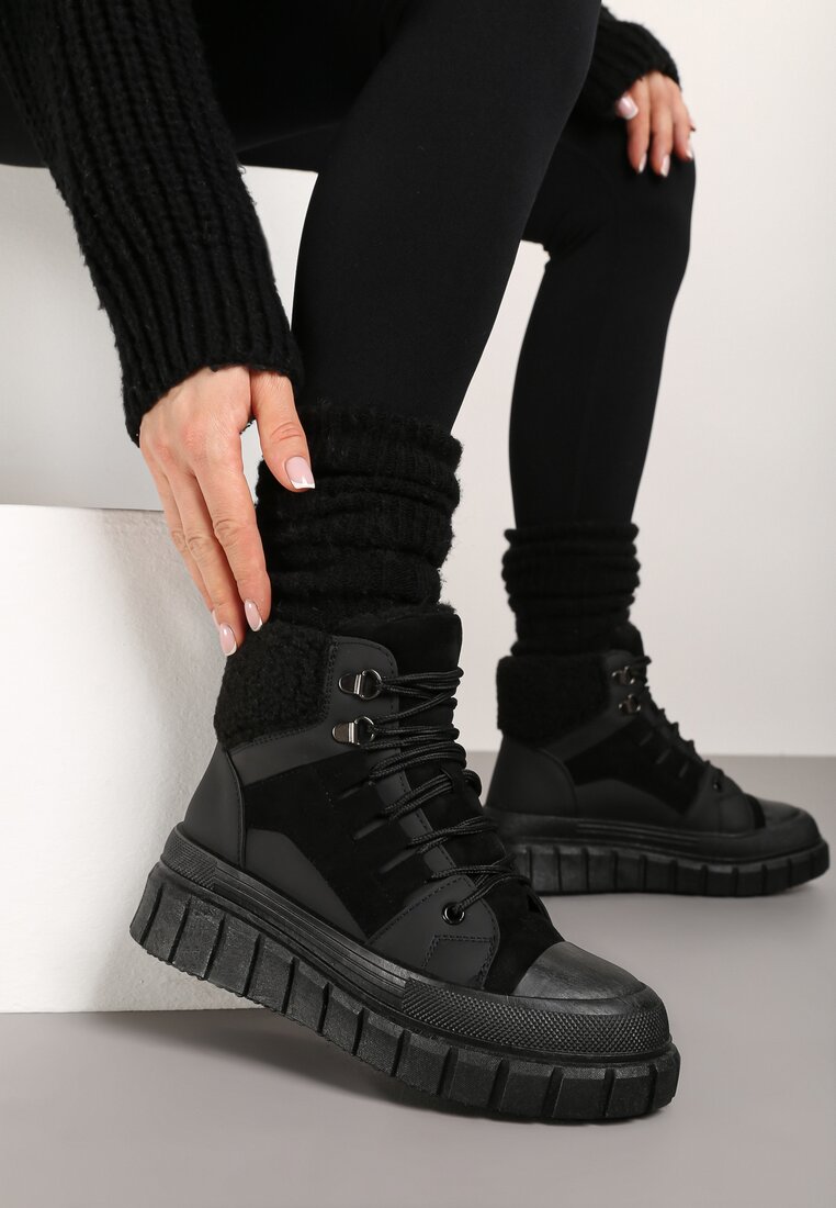 Botine Negre pe Talpă Groasă cu Blăniță Nemda