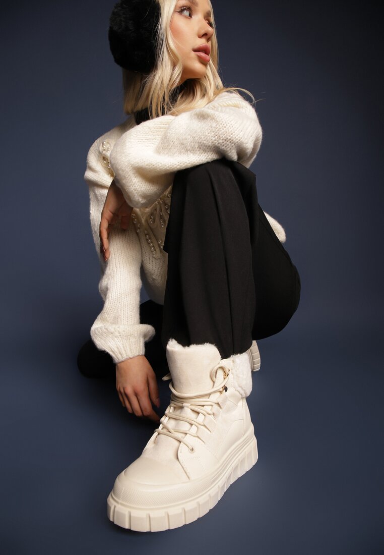 Botine Bej cu talpă groasă cu blană Nemda