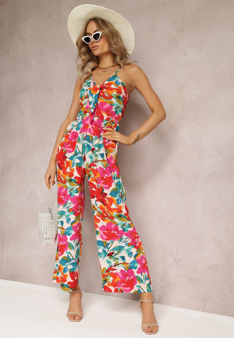 Salopetă Roșie cu legătură la decolteu cu flori Aikana