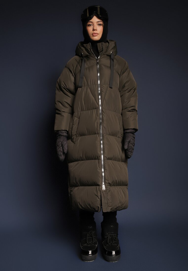 Geacă Verde Lungă Matlasată cu Glugă Serea