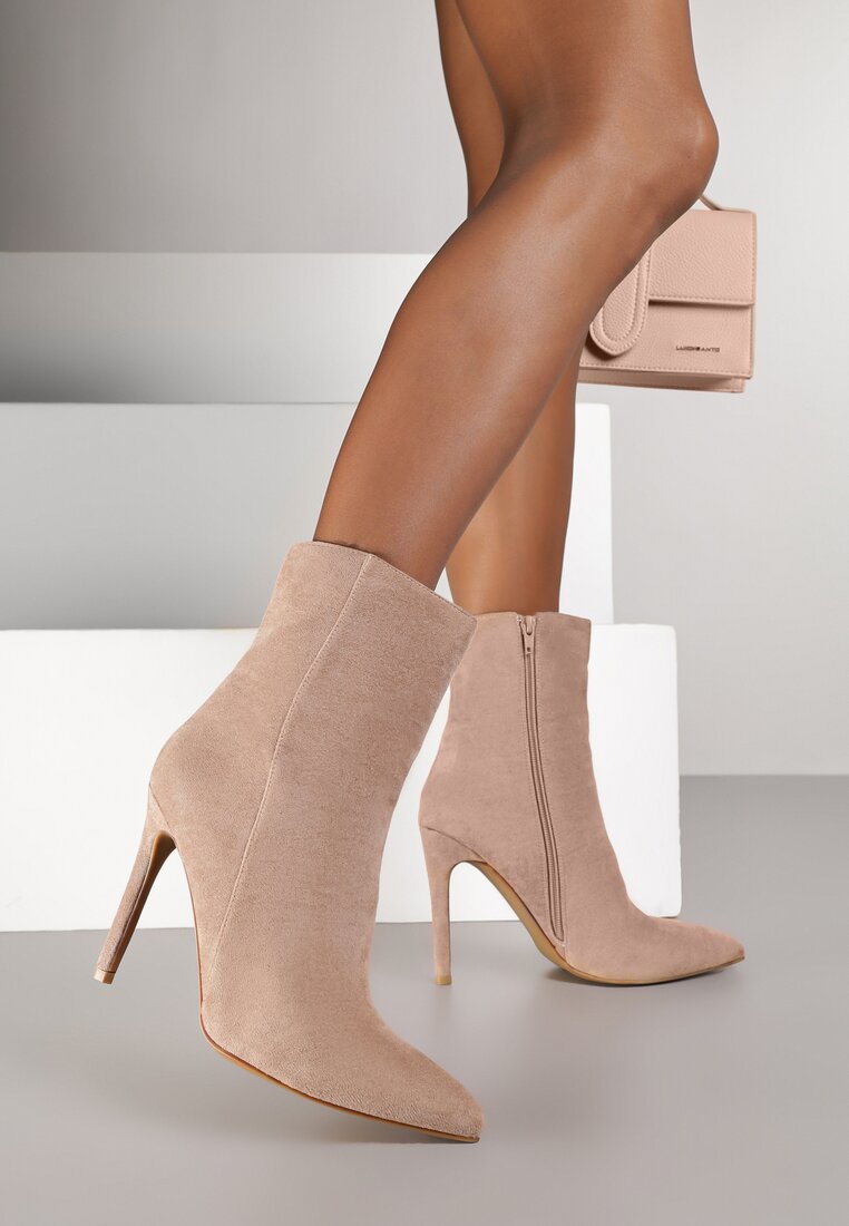 Botine bej închise pe toc cui cu vârf ascuțit Phaedronia
