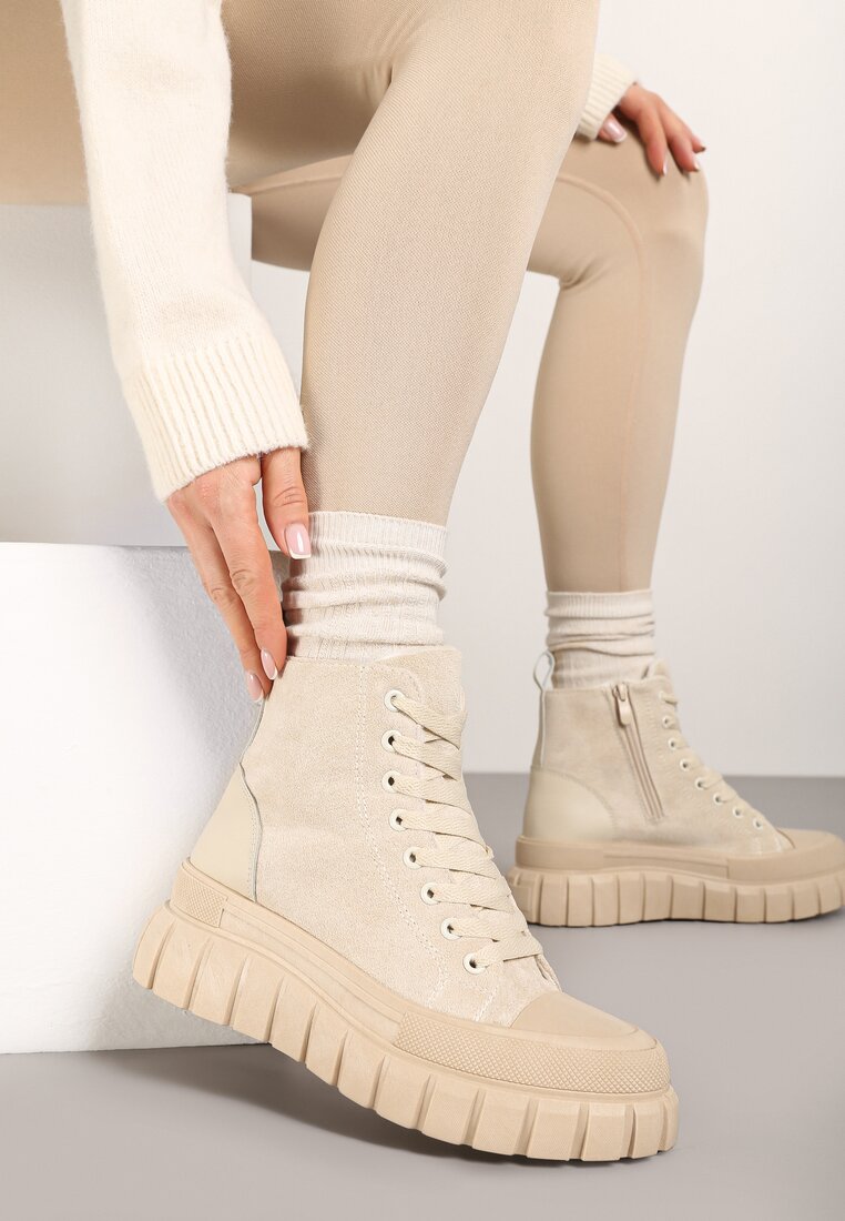 Botine Bej peste gleznă cu platformă Viuana