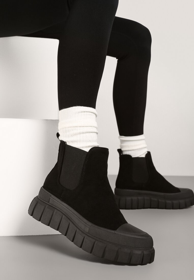 Botine Negre Stiletto peste gleznă pe platformă Divita