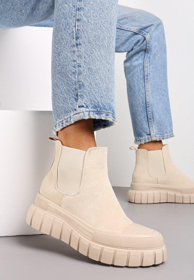 Botine Bej Stiletto până la gleznă cu platformă Divita