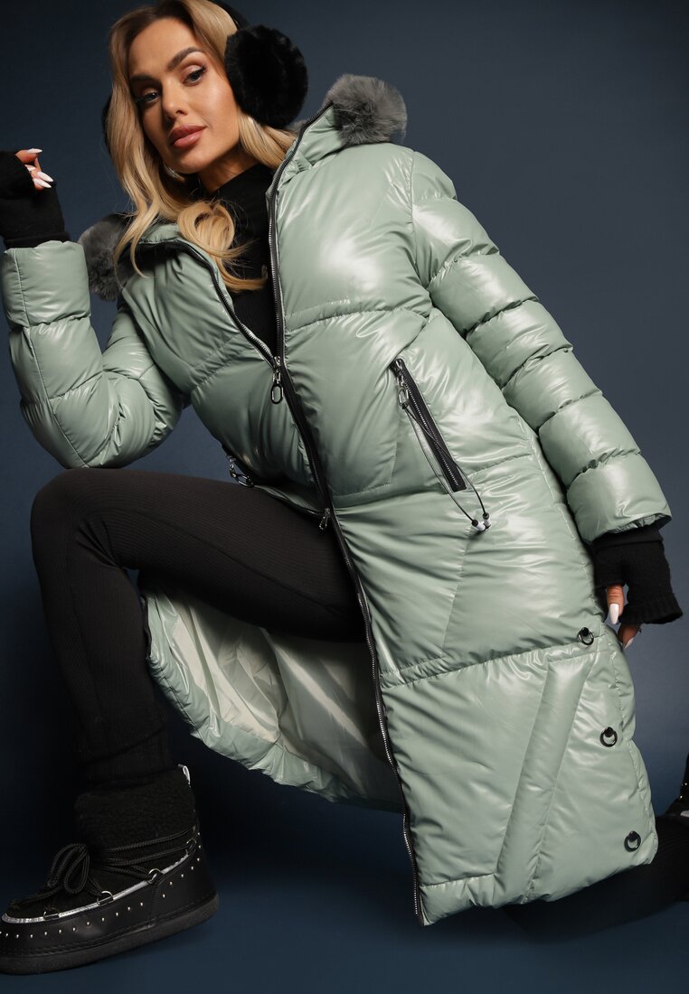 Geacă Verde închis Matlasată cu Blană și Glugă Asmina