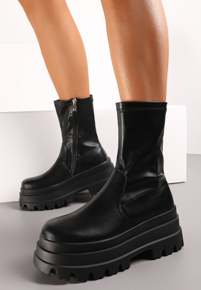 Botine Negre tip Worker cu platformă și carâmb mulat Esallina