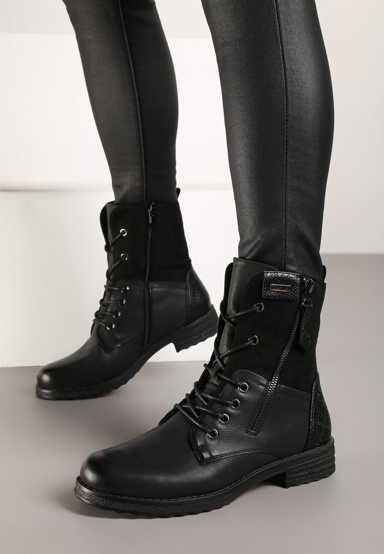 Botine Negre Cu șireturi Cu fermoar Hiyab