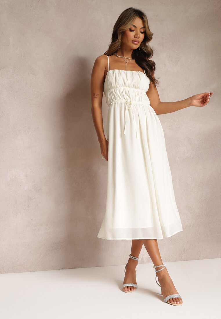 Sukienka Bej cu croială evazată pe bretele cu șnur Lunarea