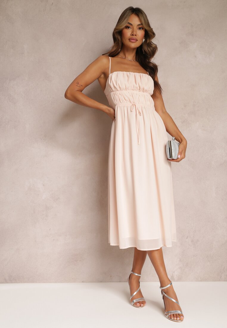 Rochie Roză cu croială evazată pe bretele cu legătură Lunarea