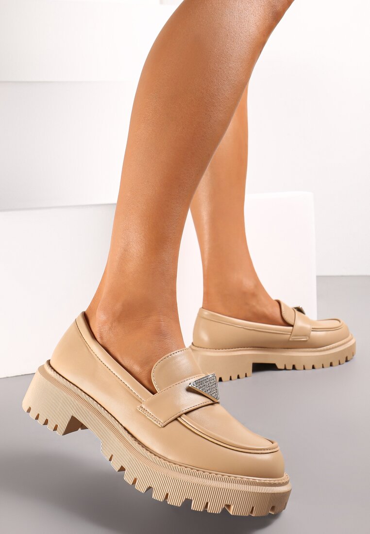 Mocasini Bej închis pe Talpă Groasă Ornați cu Zirconii Mavalis