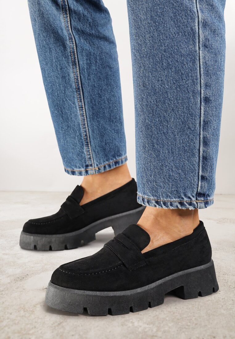 Mocasini Negri cu Talpă Groasă Profilată Misal