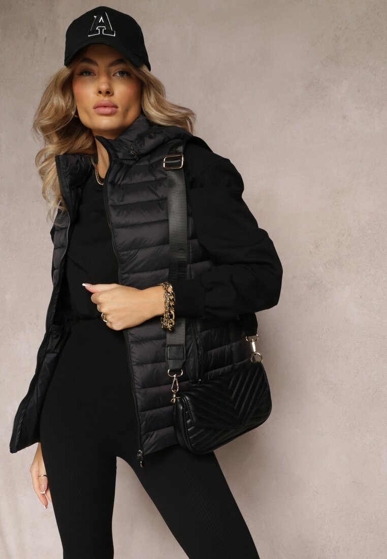 Vestă Clasică Neagră cu Matlasare și Glugă și Buzunare cu Fermoare Nuvleca